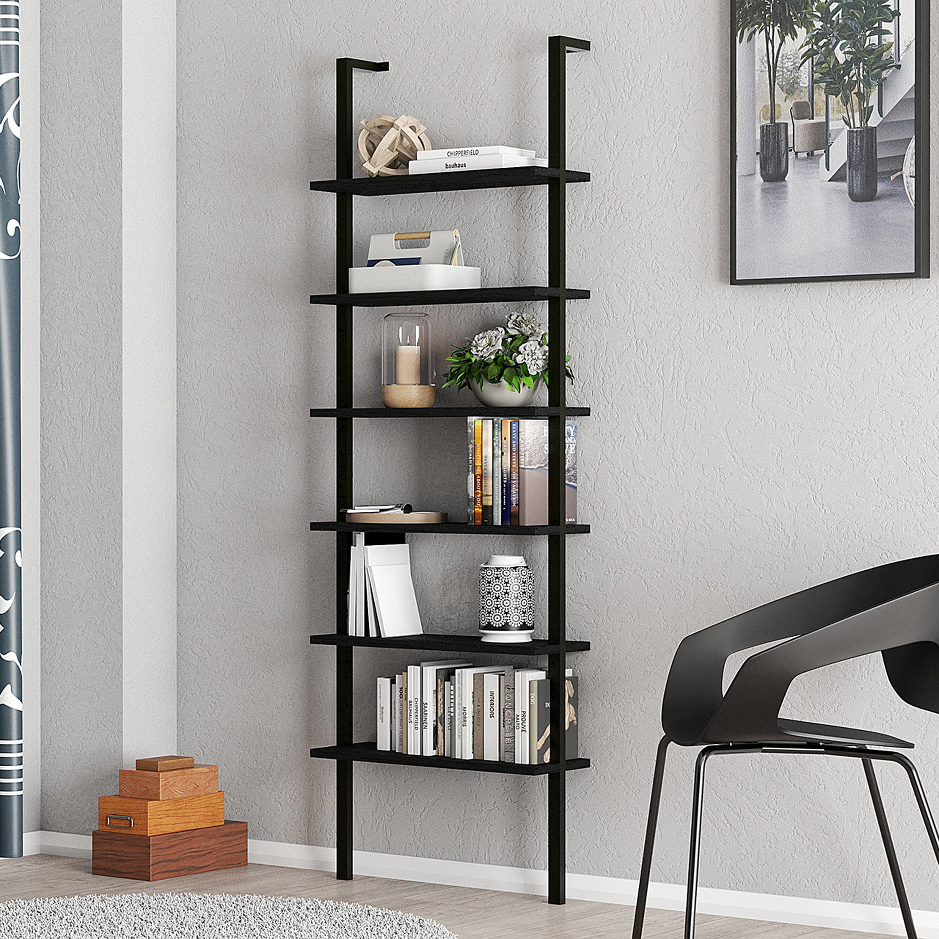 Ebern Designs Yannuel Industrial Ladder Bookcase Wall Mounted Modern Bookshelf Wayfair